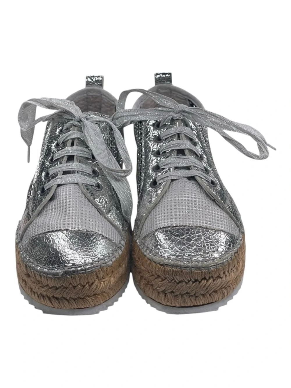 Cruz’n Shoes 𖦹 Handmade Double Sole Espadrilles 𖦹 Silver Metallic Crackle 𖦹 37